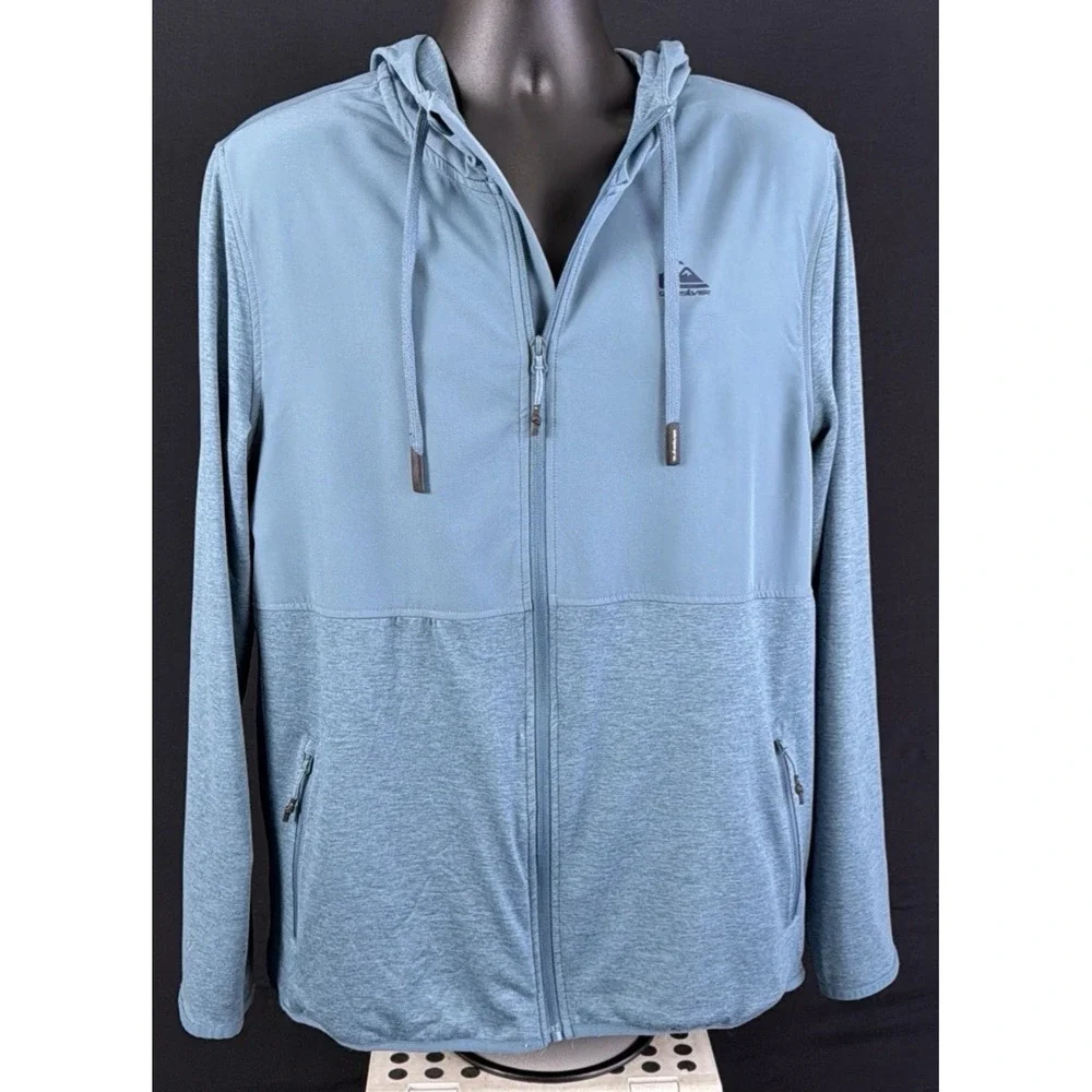 NWOT Quicksilver Men's L Fleece Lined Full Zip Hoodie Surf Coastal Blue MSRP $70